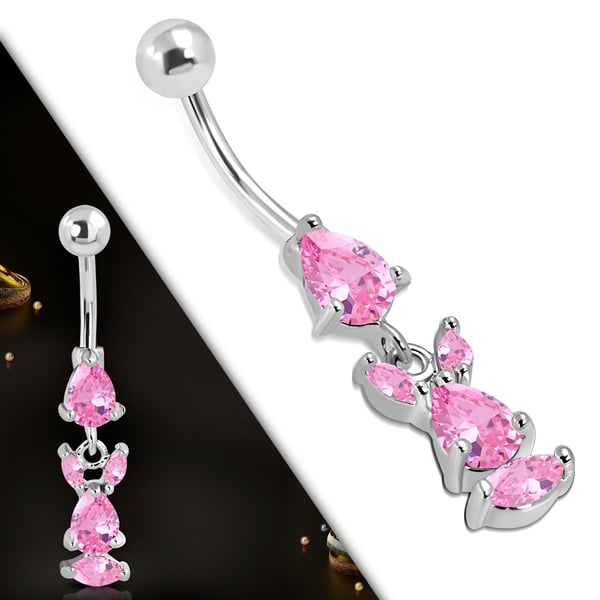 Navelpiercing Navel Piercing i Kirurgiskt Stål 316L i Silver Färg - Kanin med Rosa CZ Kristaller