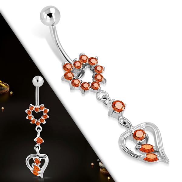 Navelpiercing Navel Piercing i Kirurgiskt Stål 316L i Silver Färg - Hjärtan med Orange Cubic Zircon Kristaller