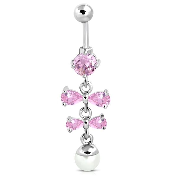 Navelpiercing Navel Piercing i Kirurgiskt Stål 316L i Silver Färg - Rosetter med Rosa CZ Kristaller & Vit Pärla Navelpiercing Navel Piercing i Kirurgiskt Stål 316L i Silver Färg - Rosetter med Rosa CZ Kristaller & Vit Pärla