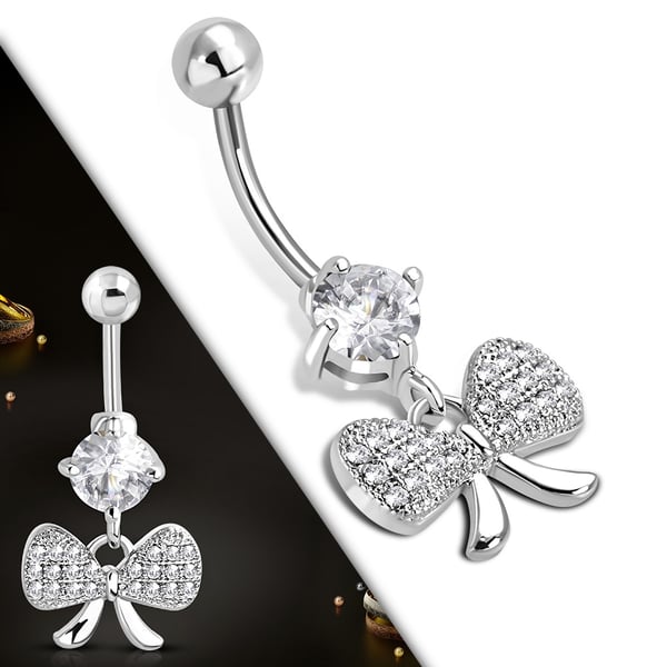 Navelpiercing Navel Piercing i Kirurgiskt Stål 316L i Silver Färg - Rosett med Klar/Vit CZ Cubic Zircon