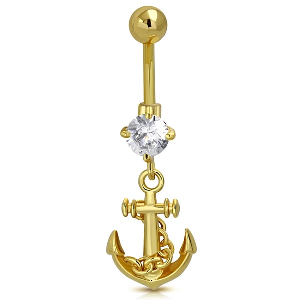 Navelpiercing Navel Piercing i Kirurgiskt Stål 316L i Guld Färg - Ankare & Klar CZ Kristall