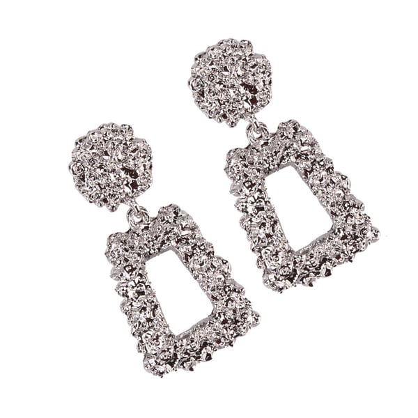 Statement Glam Örhängen i Silver Färg med Geometriska Former med Textur