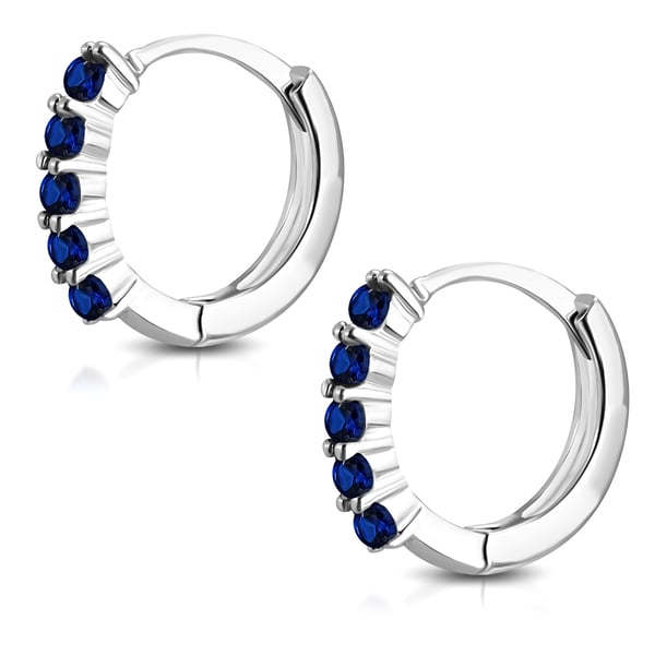 Glittrande Silver Örhängen - Runda Hoop med Blå Cubic Zircon Kristaller / Strass - Silverpläterade