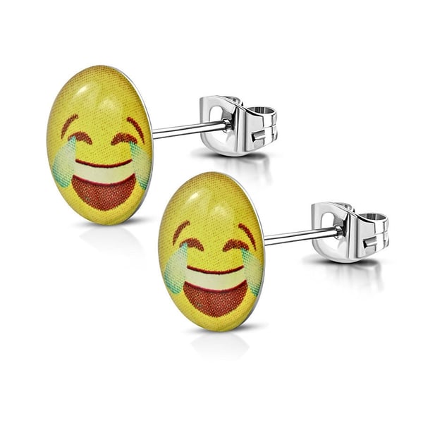 Stiftörhängen Stud Örhängen i Kirurgiskt Stål 316L i Silver Färg – Smiley Emoji – 9 mm Stiftörhängen Stud Örhängen i Kirurgiskt Stål 316L i Silver Färg – Smiley Emoji – 9 mm