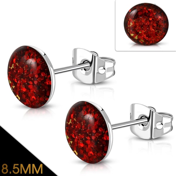 Stiftörhängen Stud Örhängen i Kirurgiskt Stål 316L i Silver Färg - Cirkel med Röda Kristaller - 8,5 mm