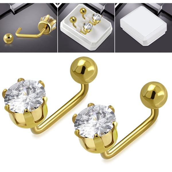 Stiftörhängen Örhängen i Kirurgiskt Stål 316L i Guld Färg med Klara Cubic Zircon