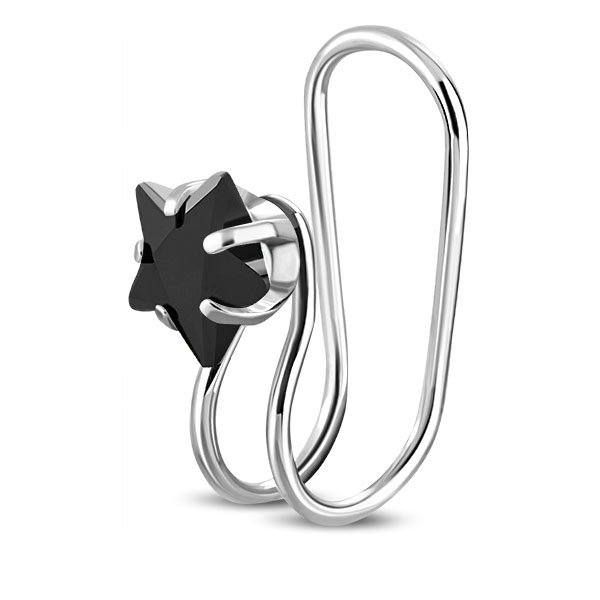 1 st Earcuff Ear Cuff Örhänge i Kirurgiskt Stål 316L i Silver Färg med Stjärnformad Svart Cubic Zircon Kristall