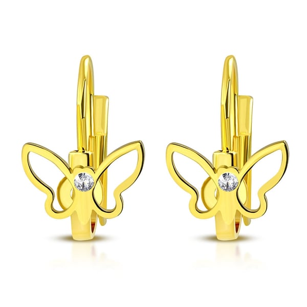 Hoop Örhängen i Kirurgiskt Stål 316L med Fjäril & Klar Cubic Zirconia Kristall i Guld Färg