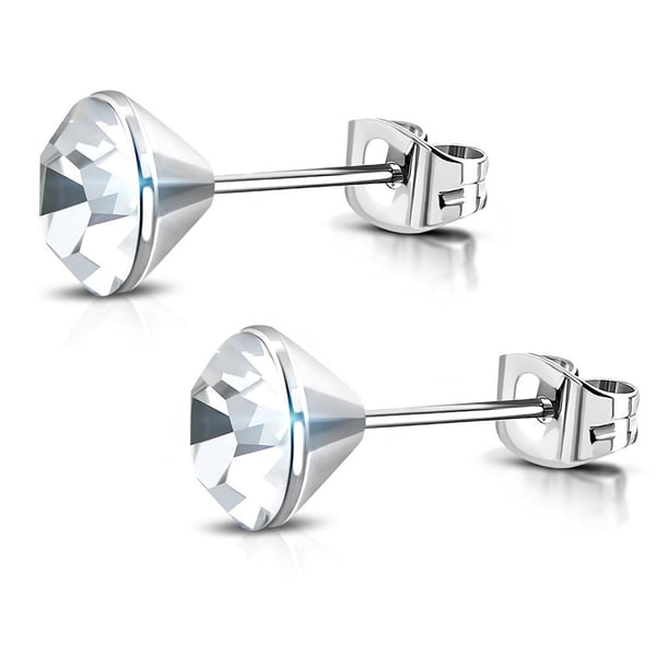 Stiftörhängen Stud Örhängen i Kirurgiskt Stål 316L i Silver Färg med Rund Klar/Vit Swarovski® Kristall – 4 mm