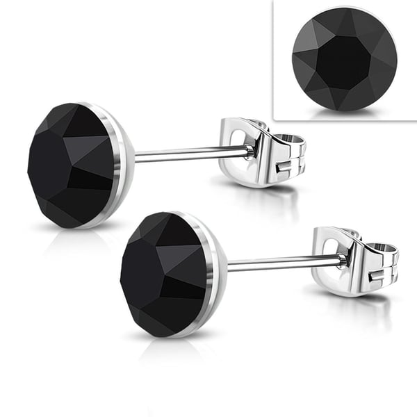Stiftörhängen Stud Örhängen i Kirurgiskt Stål 316L i Silver Färg med Rund Svart Swarovski® Kristall – 4 mm