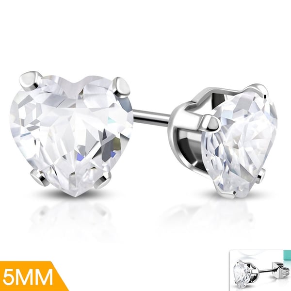 Stiftörhängen Stud Örhängen i Kirurgiskt Stål 316L i Silver Färg - Hjärta / Hjärtformad Vit/Klar Cubic Zircon - 5 mm
