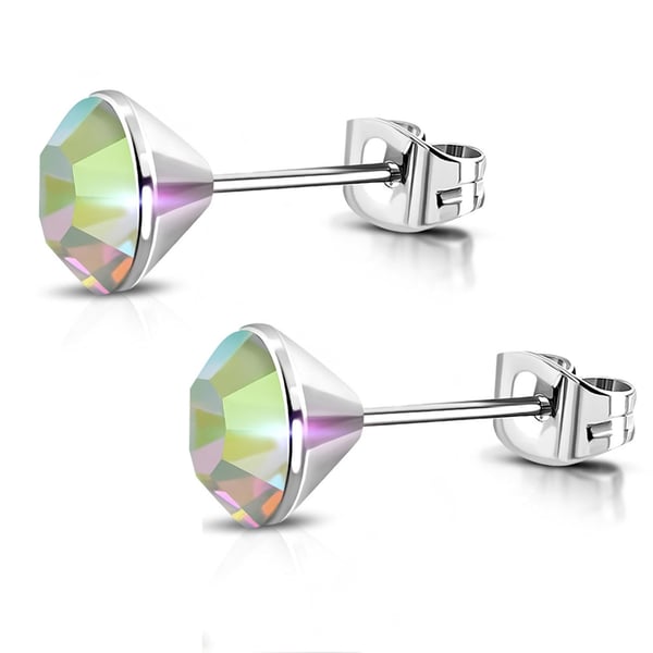 Stiftörhängen Stud Örhängen i Kirurgiskt Stål 316L i Silver Färg med Rund Aurore Boreale Swarovski® Kristall – 4 mm Stiftörhängen Stud Örhängen i Kirurgiskt Stål 316L i Silver Färg med Rund Aurore Boreale Swarovski® Kristall – 4 mm
