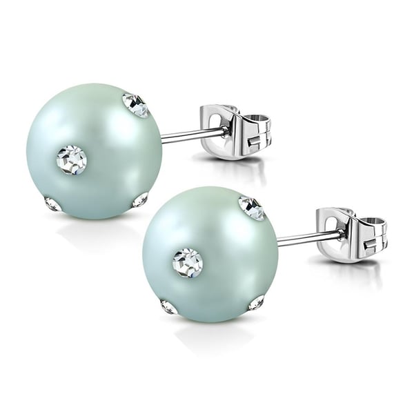 Stiftörhängen Stud Örhängen i Kirurgiskt Stål 316L i Silver Färg med Ljus Turkos Pärla & Klara Cubic Zirconia - 10 mm Stiftörhängen Stud Örhängen i Kirurgiskt Stål 316L i Silver Färg med Ljus Turkos Pärla & Klara Cubic Zirconia - 10 mm