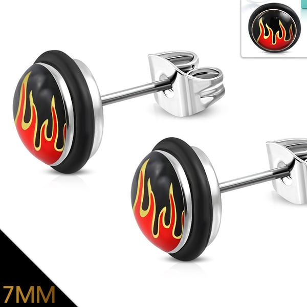 Stiftörhängen Stud Örhängen i Kirurgiskt Stål 316L & Akryl i Silver Färg – Eldflammor / Eld – 7 mm Stiftörhängen Stud Örhängen i Kirurgiskt Stål 316L & Akryl i Silver Färg – Eldflammor / Eld – 7 mm