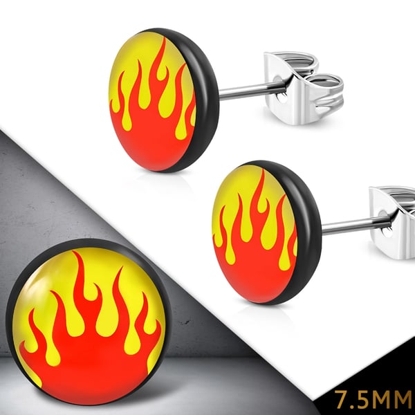 Stiftörhängen Stud Örhängen i Kirurgiskt Stål 316L & Akryl i Silver Färg – Eldflammor / Eld – 7,5 mm Stiftörhängen Stud Örhängen i Kirurgiskt Stål 316L & Akryl i Silver Färg – Eldflammor / Eld – 7,5 mm