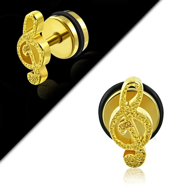 1 st Stud Örhänge / Fake Plug i Kirurgiskt Stål 316L - Sandblästrad G-Klav i Guld färg