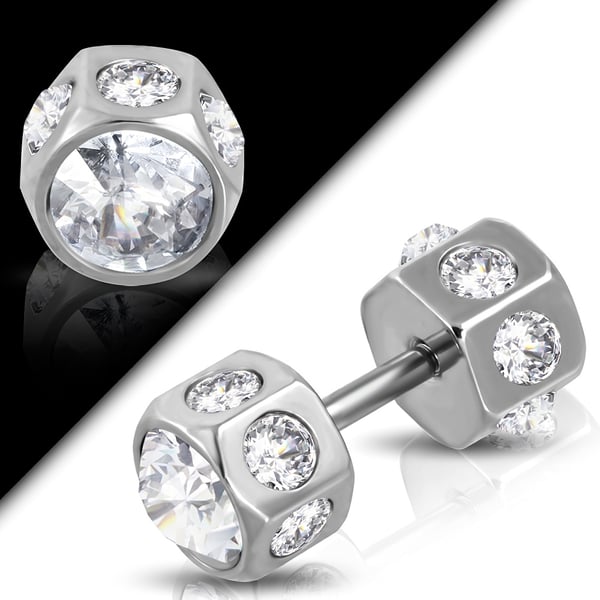 1 st Stud Örhänge / Fake Plug i Kirurgiskt Stål 316L i Silver Färg med Vita Cubic Zircon Kristaller