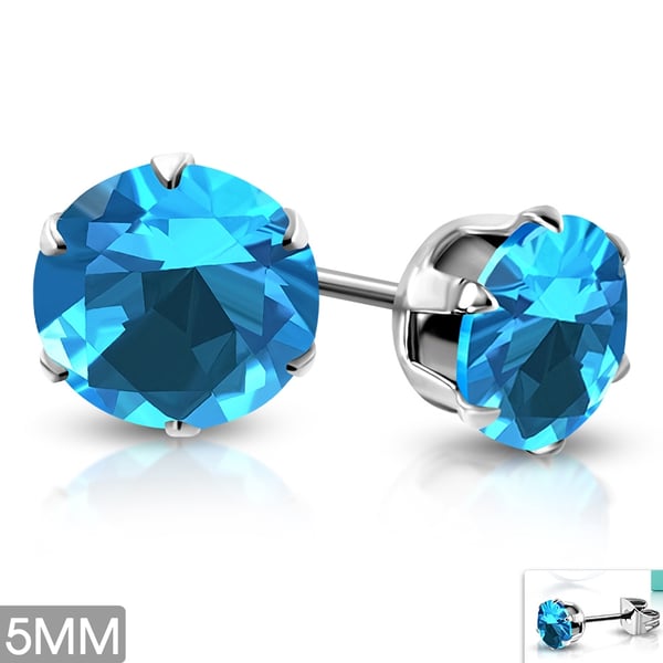 Stiftörhängen Stud Örhängen i Kirurgiskt Stål 316L i Silver Färg med Rund Turkos Cubic Zircon Kristall – 5 mm Stiftörhängen Stud Örhängen i Kirurgiskt Stål 316L i Silver Färg med Rund Turkos Cubic Zircon Kristall – 5 mm
