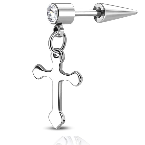 1 st Örhänge / Fakepiercing i Kirurgiskt Stål 316L i Silver Färg - Kors & Vit CZ Kristall 1 st Örhänge / Fakepiercing i Kirurgiskt Stål 316L i Silver Färg - Kors & Vit CZ Kristall