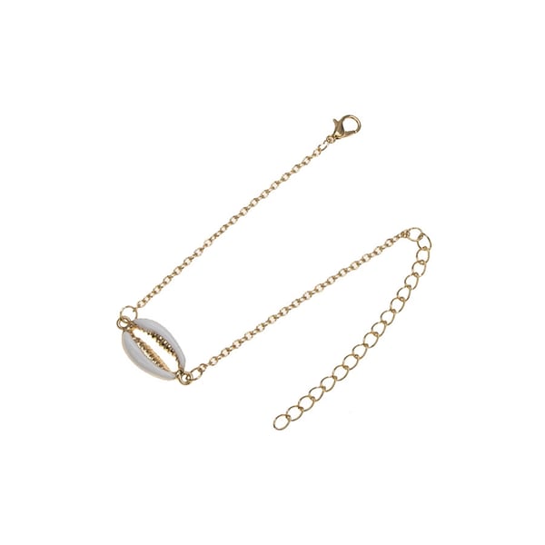Armband i Guld Färg - Enkel Kedja Dekorerad med en Vit Snäcka /  Snäckformad Berlock