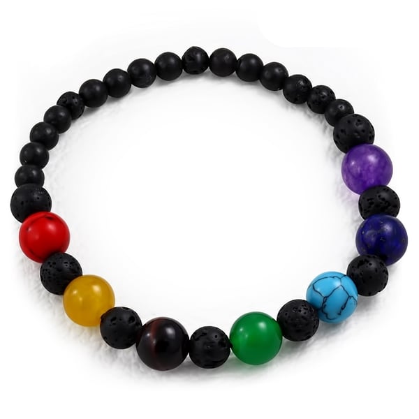 Meditation Yoga Chakra Armband i Bohemian Chic Stil med Lava Stenar