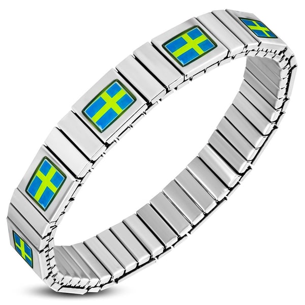 Armband Stålarmband i Silver Färg i Rostfritt Stål 316L med Svenska Flaggan