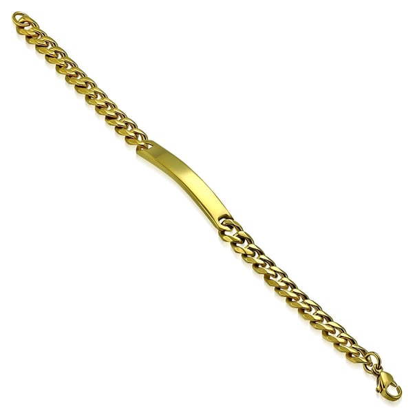 Armband / Pansarlänk i Rostfritt Stål 316L i Guld Färg - Kedja med ID Bricka för Gravyr - L 16 cm B 6 mm