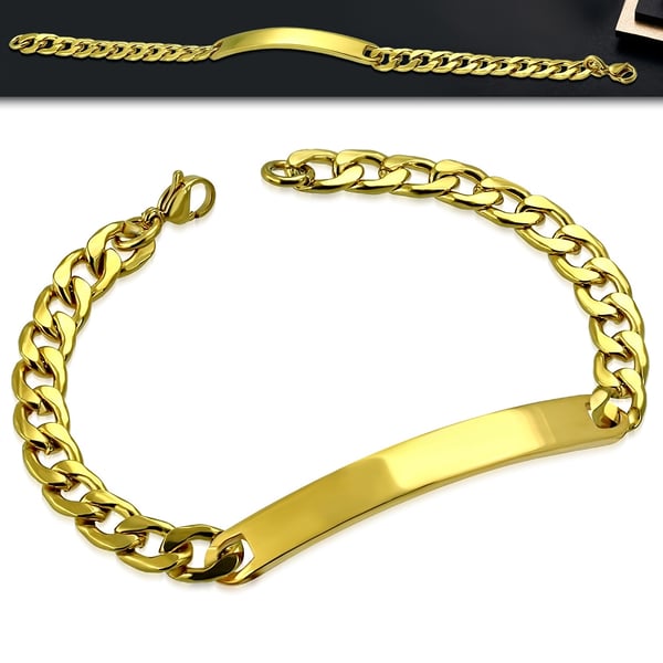 Armband / Pansarlänk i Rostfritt Stål 316L i Guld Färg - Kedja med ID Bricka för Gravyr - L 18 cm B 6 mm