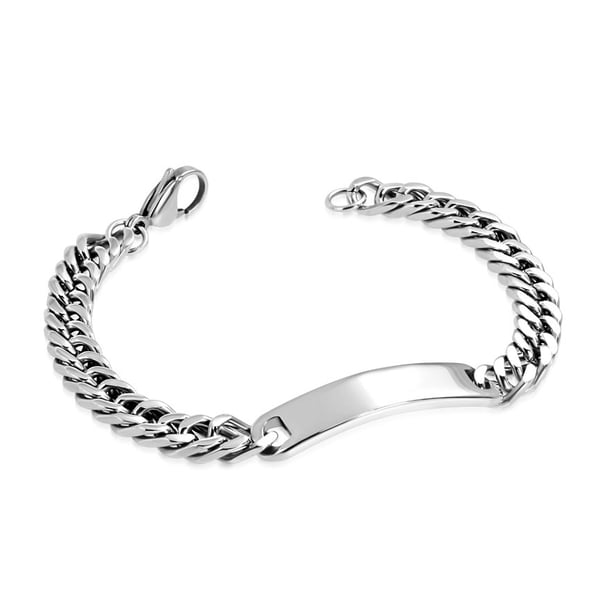 Armband / Pansarlänk i Rostfritt Stål 316L i Silver Färg - Kedja med ID Bricka / Namnbricka för Gravyr - L 22 cm B 10 mm Armband / Pansarlänk i Rostfritt Stål 316L i Silver Färg - Kedja med ID Bricka / Namnbricka för Gravyr - L 22 cm B 10 mm