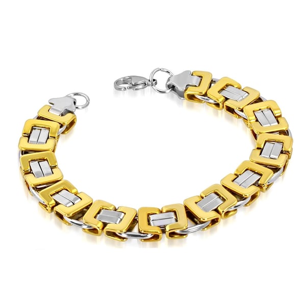 Herr Armband i Rostfritt Stål 316L i Guld & Silver Färg - Bysantinsk Kedja / Kejsarlänk - L 22,5 cm B 12 mm