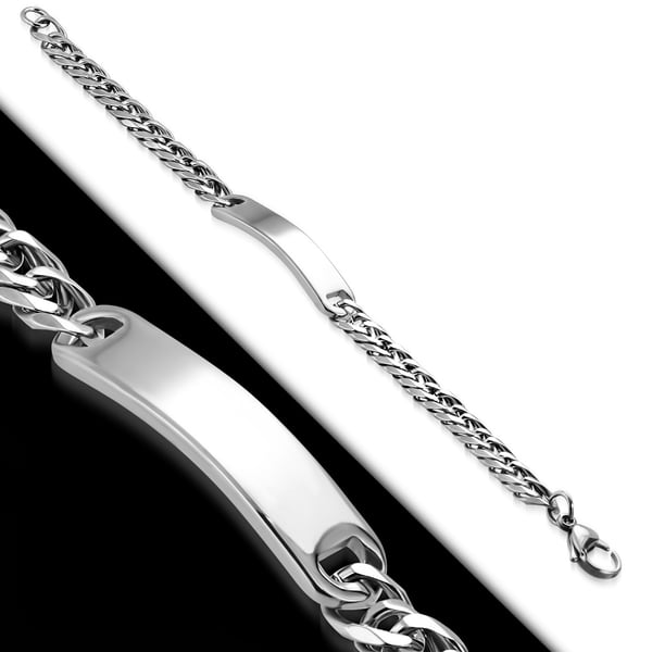 Armband / Pansarlänk i Rostfritt Stål 316L i Silver Färg - Kedja med ID Bricka / Namnbricka för Gravyr - L 22 cm B 10 mm