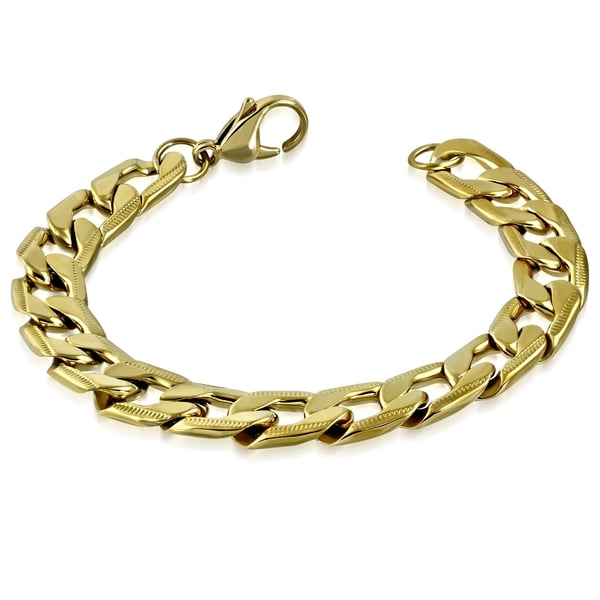 Herr Armband i Rostfritt Stål 316L i Guld Färg - Vacker Design på Kedja / Länk - B 7 mm L 22 cm