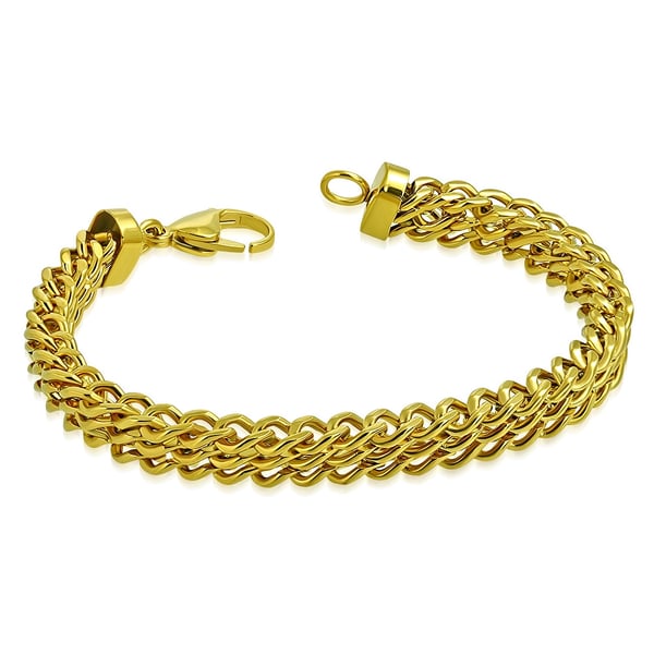 Herr Armband i Rostfritt Stål 316L i Guld Färg - Vacker Design på Kedja / Länk - B 8 mm L 21 cm