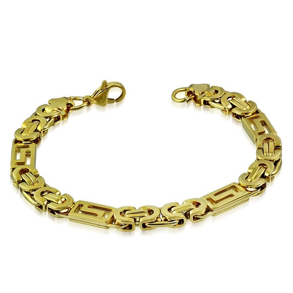 Herr Armband i Rostfritt Stål 316L i Guld Färg med Grekiskt Mönster - Bysantinsk Kedja / Kejsarlänk - L 22 cm B 8 mm
