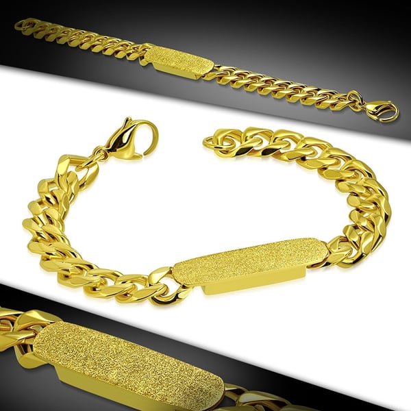Herr Armband / Pansarlänk i Kirurgiskt  Stål 316L i Guld Färg - Kedja med ID Bricka för Gravyr - L 22 cm B 10 mm