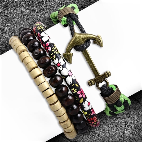 4 st Bohemian Chic Armband - Läder, Rep, Ankare, Blommor & Pärlor i Olika Färger