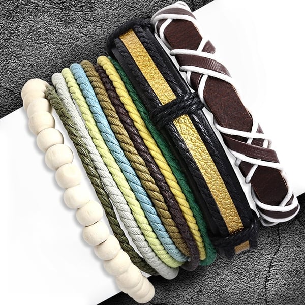 4 st Bohemian Chic Armband - Läder, Rep & Pärlor i Olika Färger