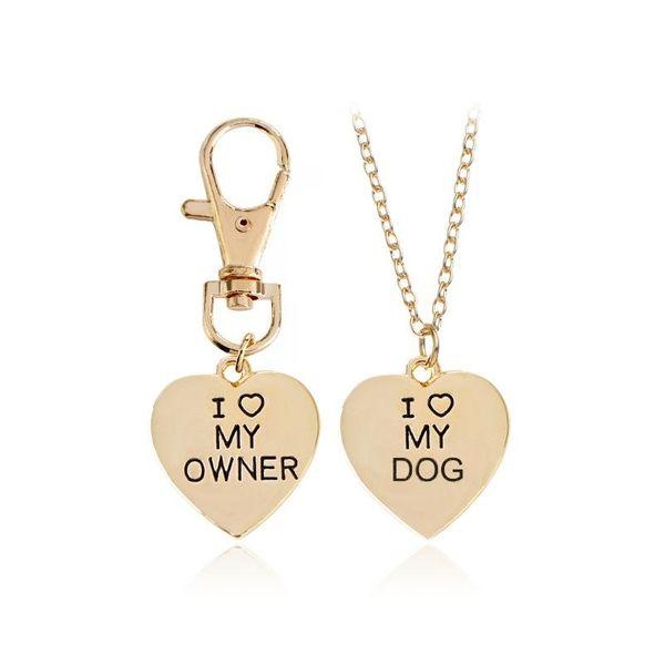 Hänge & Halsband i Guld Färg - För Hund & Ägare - I Love My dog / I love My owner