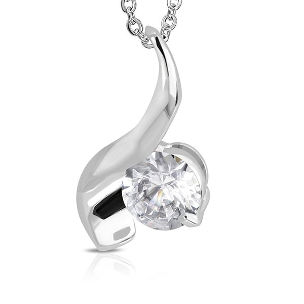 Vackert Halsband i Silver Färg - Snirkligt Hänge med en Klar Cubic Zirkonia Kristall