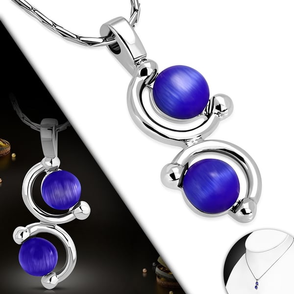 Halsband i Silver Färg - Unikt Hänge med Blå Kattögon Sten / Kattöga / Kattögonsten