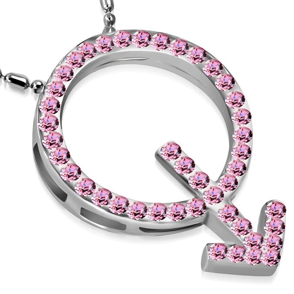 Halsband i Silver Färg - Mansymbol / Symbol för Man med Rosa CZ Cubic Zirkonia Kristaller