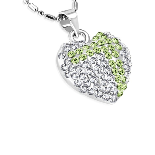 Glittrande Halsband i Silver färg - Hjärtformat Hänge / Hjärta med Olivgröna & Vita Cubic Zirkonia Kristaller