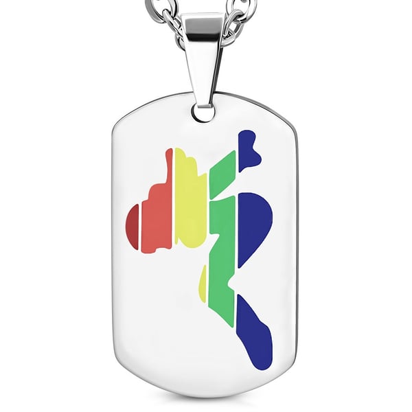 Silver Halsband i Rostfritt Stål 316L - Dog Tag med Pride / Regnbågsfärgad Kvinna