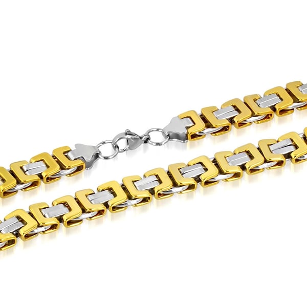Halsband i Kirurgiskt Stål 316L i Guld & Silver Färg - Bysantinsk Kedja Halskedja / Kejsarlänk - B 12 mm L 55 cm