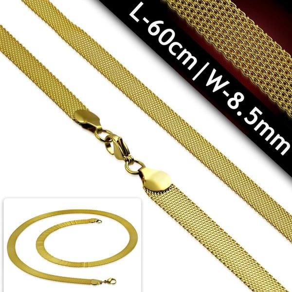 Mesh Halsband i Rostfritt Stål 316L i Guld Färg - Meshhalsband / Stålkedja  - B 8,5 mm  L 60 cm