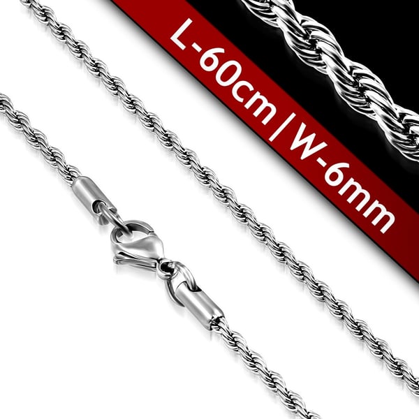 Halsband i Rostfritt Stål 316L i Silver Färg i Repmodell - Klassisk Halskedja / Stålkedja - B 6 mm  L 60 cm