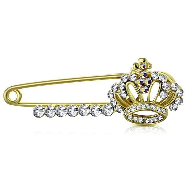 Vacker Brosch i Guld Färg - Kunglig Krona med Glittrande Vita Cubic Zircon Vacker Brosch i Guld Färg - Kunglig Krona med Glittrande Vita Cubic Zircon
