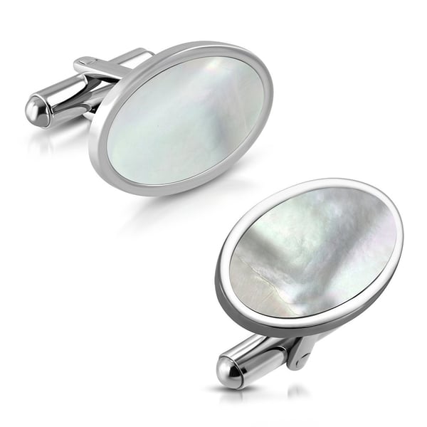 Ovala Manschettknappar i Rostfritt Stål 316L i Silver Färg  med Snäckskal