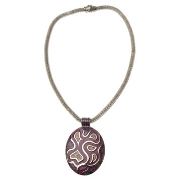 Z&R Design - Boho Halsband med Magnetlås och ett Hänge i Lila & Beige toner