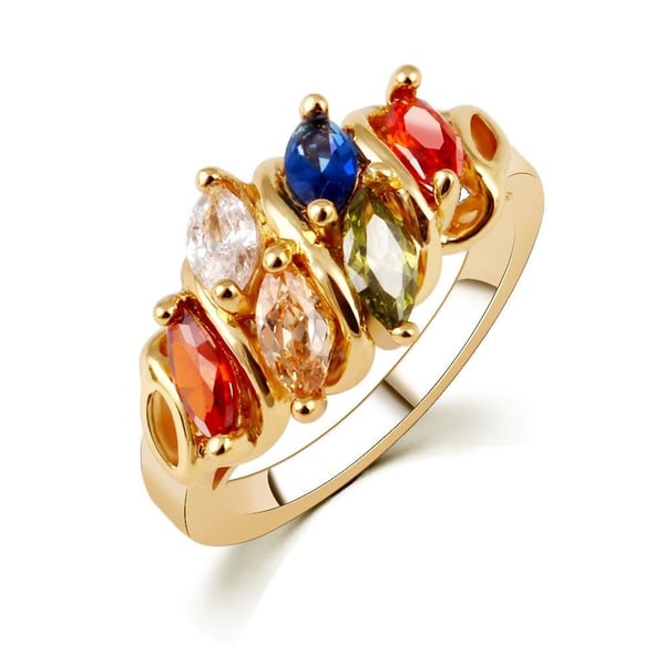 Glittrande Ring i Guld Färg med CZ Kristaller i Olika Färger - Stl 18,14 Glittrande Ring i Guld Färg med CZ Kristaller i Olika Färger - Stl 18,14